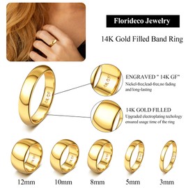 Florideco 5MM 14K Gold Filled Ring Gold Band for Women Men Thick Thin Pinky Thumb Ring Gold Wedding Band Ring Non Tarnish Plain Domed Size 6