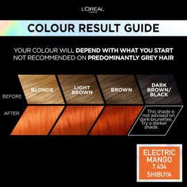 L'Oréal Paris Permanent Hair Colour, Long-Lasting Shine and Intense Colour, For up to 8 Weeks, Preference Vivids (Colorista), Electric Mango 7.46, x1 pack