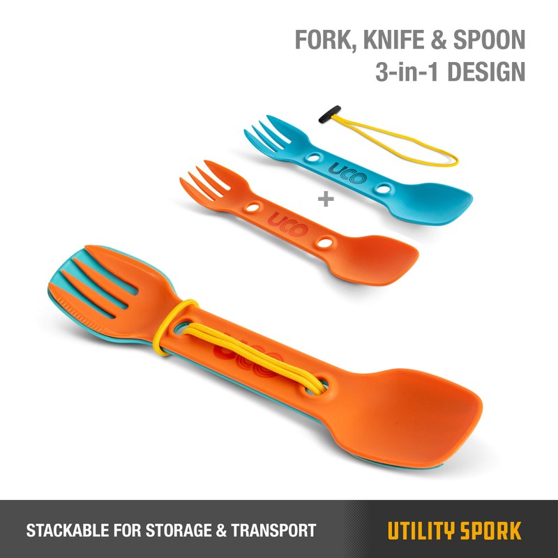 UCO Utility Spork Camping Spoon-Fork-Knife Utensil, 2 Pack