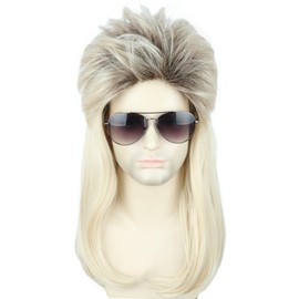 Topcosplay Men's 80s Mullet Costume Wig Ombre Blonde Long Straight Male Wigs Punk Rocker Style