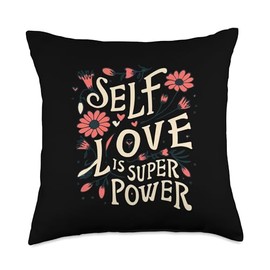 Self-Love Is Your Super Power Positive Message Love is Your Super Power Inspirational Self-Care Tee Throw Pillow, 18x18, Multicolor