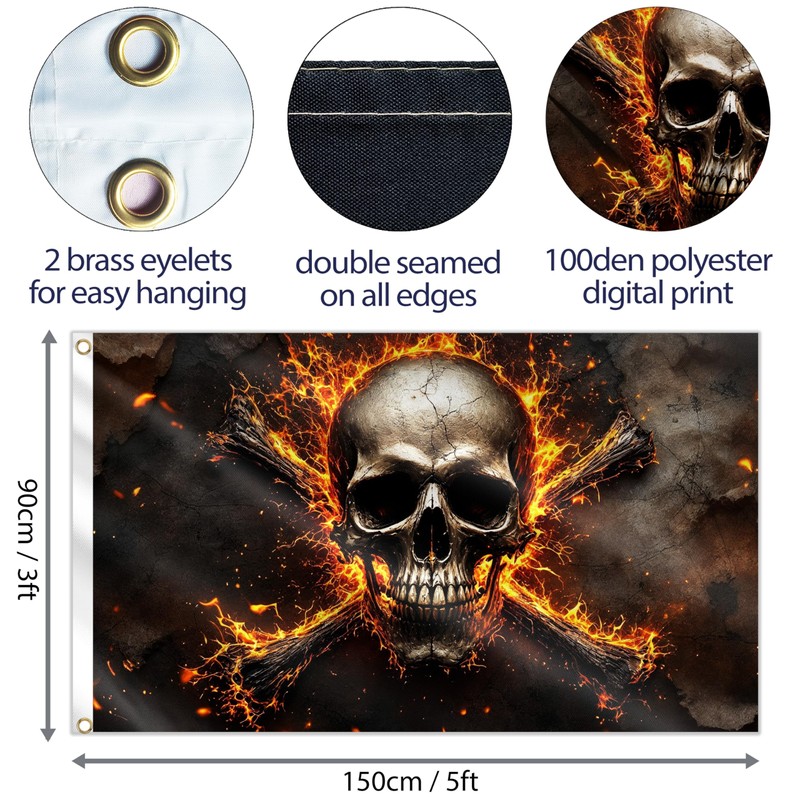 Pirate Flag – Jolly Roger Flag On Fire Crossed Bones
