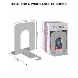 Honagu Bookends, Metal Book Ends, Bookends for Shelves, Book Holder Stopper for Heavy Books, /CDs/DVDs (1 Pair/2 Pieces, Grey)