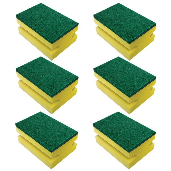 Lola Products Heavy Duty Dual Purpose Non-Scratch Scouring Sponge | Nylon & Polyester Non-Woven Scrubbing Pad | Sponge Wipes & Protects Hands | Fibers Cleans & Scours | 3.75" x 2.75" x 1.875" | 6-Pack