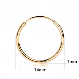 14k Yellow Gold Endless Hoop Earring 14x1mm-Single