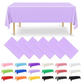 NACHLYNN 6 Pack Disposable Plastic Tablecloths 54 x 108 Inch Lavender Rectangle Table Cover for Holiday Party Engagement Weddings Baptism Birthday Decoration
