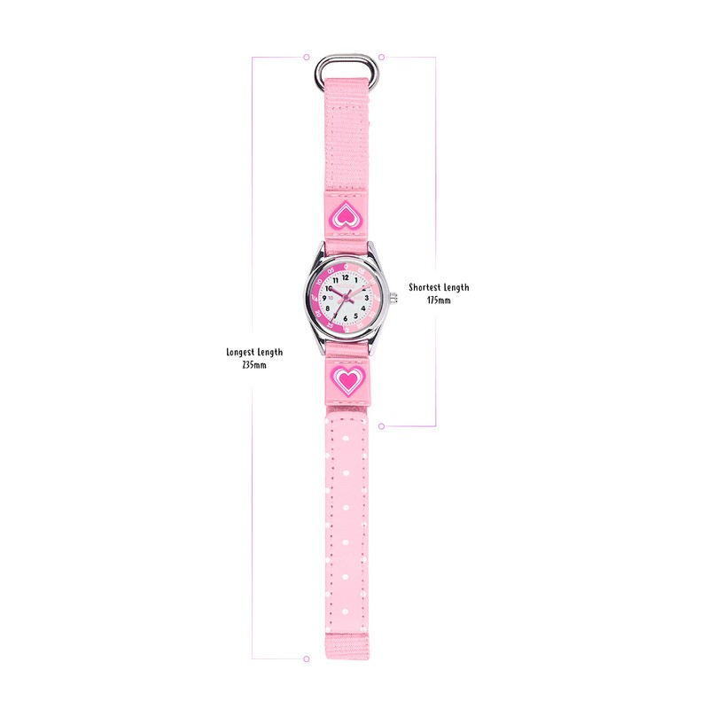 Tikkers Girls Pink Canvas Rip Strap Heart Watch, Purse and