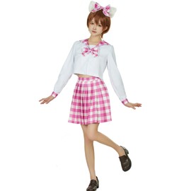 haikyuu Women Janpanese School Girl Uniform Sailor Cosplay Costume Girls Idol Uniform Pink Plaid Skirt (x-large, pink)
