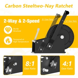 3500lbs Boat Trailer Kit Winch with 33 Foot Polyester Belt, 2-Way Ratchet 4:1/8:1 Gears, Portable Winch for Boats, Trucks, Trailers, Rv, ATV, Jet Skiing, Manual Crank Winch Come with 2 Gloves,Yellow