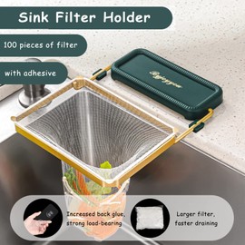 Kitchen Sink Strainer Kitchen Sink Strainer with 100 Filter Bags Foldable Kitchen Sink Corner Drain Strainer Kitchen Sink Filter Strainer Screen Holder for Kitchen Leftovers Waste Food Waste