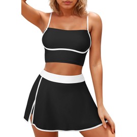 Pink Queen 2025 High Waisted Bikini Set for Women 2 Piece Swimsuits Square Neck Spaghetti Straps Swim Skirt Bathing Suits Black S