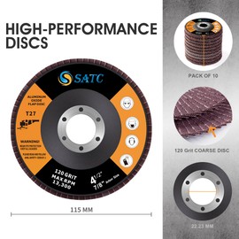 SATC Flap Discs 115mm 10 Pack Grinding Discs 120 Grit for Angle Grinder to Sanding Grinding Metal Wood