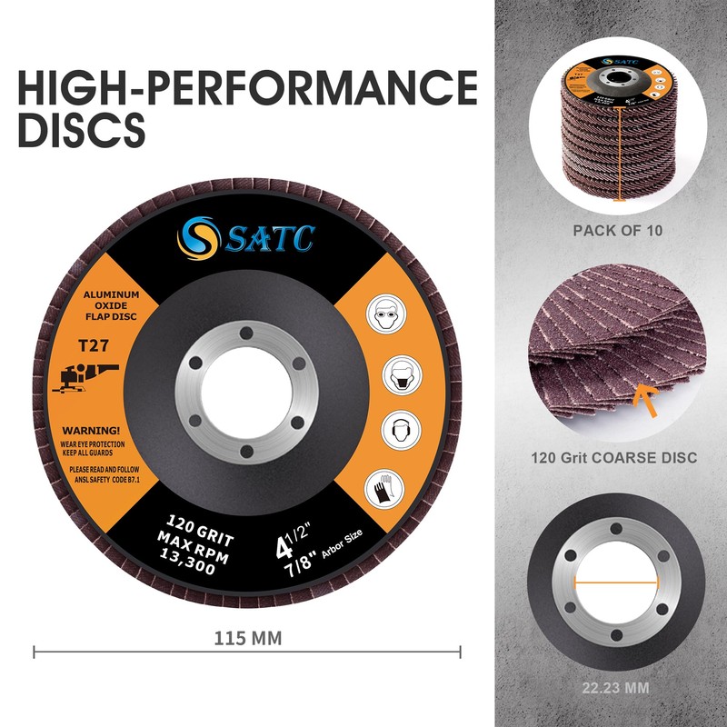 SATC Flap Discs 115mm 10 Pack Grinding Discs 120 Grit