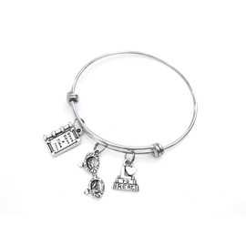 Book Lover inspired charm bracelet gift. Includes Once upon a Time book, Reading Glasses, and I Love to Read charms. Book Lover Expandable Bangle. Bibliophile Jewelry