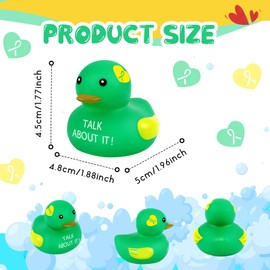 Deekin 12 Pcs Mental Health Rubber Duck Mental Health Awareness Green Ribbon Rubber Duck Mental Health Gifts Duck for Friend Family Coworkers Fundraiser Giveaways