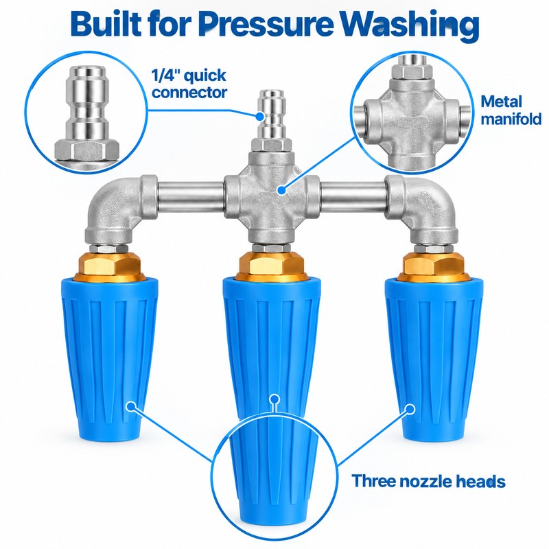 Pressure Washer Triple Turbo Nozzle for Cleaning – 360° Rotating