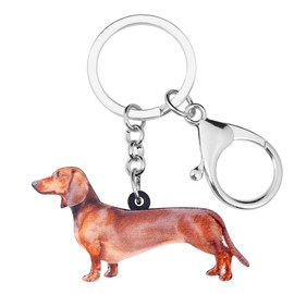 WEVENI Acrylic Dachshund Dog Keyring Cute Jewellery for Women Girls Bag Wallet Car Charms, brown