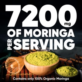Moringa Powder Capsules - 7200mg of Pure Nutrient-Rich Moringa Powder - A Natural Green Antioxidant Superfood - Supports Energy, Gut Health+Essential Vitamins & Amino Acids