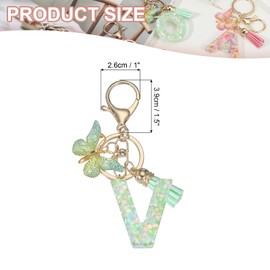 PATIKIL Alphabet Initial Letter Keychain, Resin Cute Keychains with Tassel Butterfly Letter V Pendant Charm for Women Key Purse Handbag Bag Accessories, Green