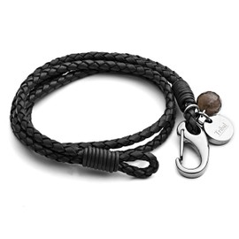 Tribal Steel Black Leather Bracelet for Women - Ladies 19cm Leather Charm Bracelet with a Crystal Charm, Stainless Steel Clasp