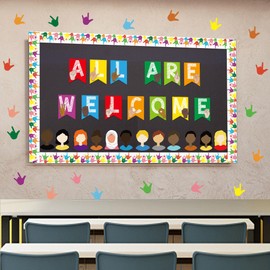 YIYDONG 67 ASL Welcome Bulletin Board Set - Classroom Flags Welcome Back to School Banner Wall Decoration (Bright)