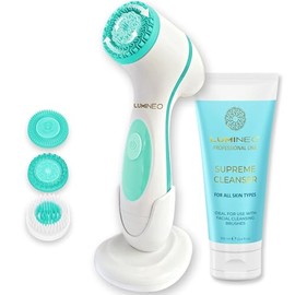 Lumineo Cepillo de limpieza facial con gel limpiador, exfoliante de poros y puntos negros, cepillo facial eléctrico USB para una limpieza suave y profunda (turquesa (piel normal))