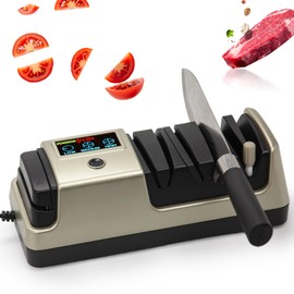 Light Blonde 5 in 1 Electric Knife Sharpener with LCD Screen for Kitchen Knives, 3 Rotational Speed Electric kitchen Knife Sharpener for Straight,Serrated,Meat Cleaver,Ceramic Knives,Scissors & Axes