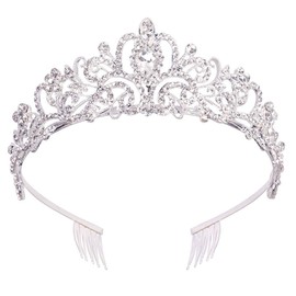 CURASA Silver Crystal Crowns and Tiaras with Comb Birthday Crowns for Women Girls Bridal Headband for Wedding Quinceanera Crown Princess Crown for Prom Costume Christmas