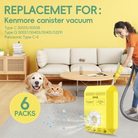 6 Pack Vacuum Cleaner Bags Fit for Kenmore Canister Type C/Q 5055 50555 50557 50558 and Pana·sonic Type C-5 C-18, 200 Series, 400 Series, 600 Series, 700 Series, 800 Series Vacuum By Improvedhand