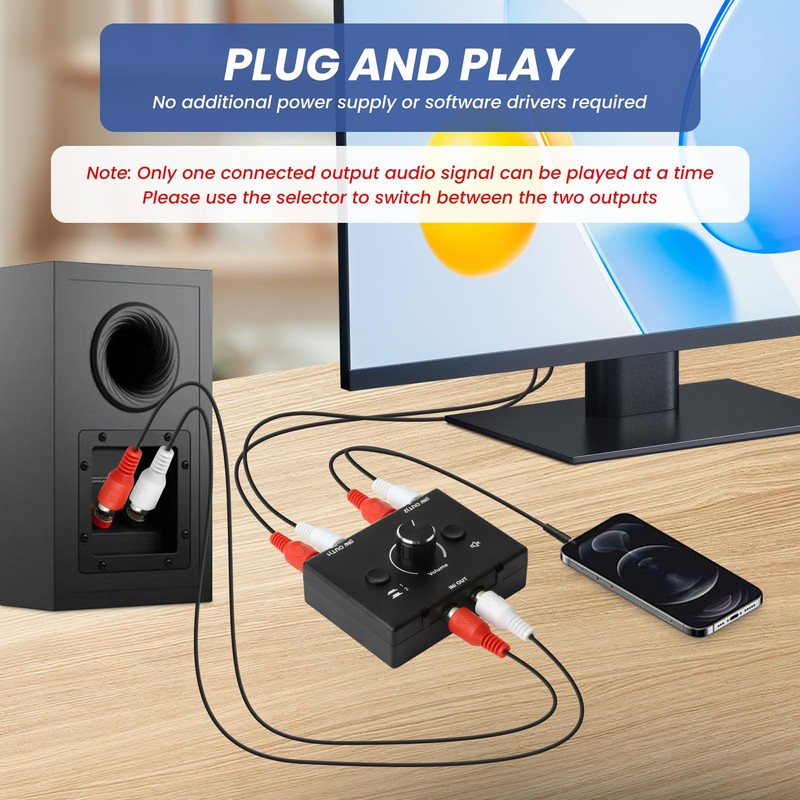 Times Mark RCA Audio Switcher 2 in1 Out Bidirectional, Audio