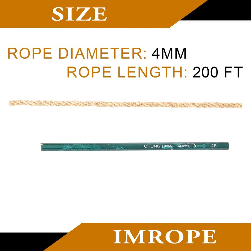IMROPE 4mm x 200 Feet Natural Jute Rope, Twine for