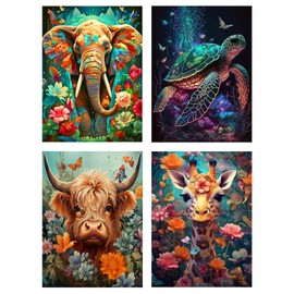 FLAJZ Diamond Painting, 4-Piece Diamond Painting for Adults, Diamond Painting Set for Adults and Children, Mosaic Making for Living Room, Bedroom, Office, Wall, Home Decoration