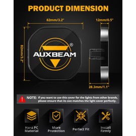 Auxbeam 3" LED Pod Light Covers, PC Lens Offroad Protective Covers for 3 inch Cube Light Bar Square Off Road Ditch Lights