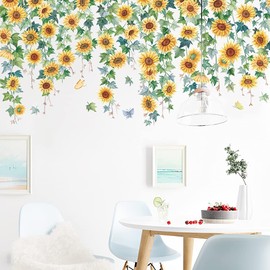Runtoo Wall Tattoo Sunflower Wall Sticker Flowers Hanging Vine Wall Sticker Children's Room Baby Room Living Room Bedroom Wall Decoration