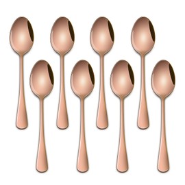 DEHOV 4.7 Inch Coffee Spoon,8 Pieces Rose Gold Stainless Steel Teaspoon Set,Mini Espresso Spoons,Copper Tea Spoon,Copper Seasoning Spoons