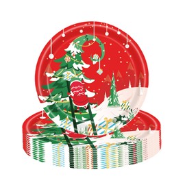 Christmas Party Paper Plates 18cm,16Pc Winter Snowflakes Santa,Snowman,Elk,Gingerbread Man Disposable Paper Plate Christmas Tableware Decor for Winter Holiday Birthday Xmas Party Supplies Decorations