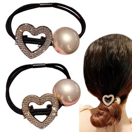 Wenlly 2 Stück Fashion Love Heart Crystal Strass Haargummis, elastische Haarbänder, Haarseile, Pferdeschwanzhalter für Frauen Mädchen Haarschmuck