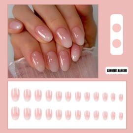 False Nails – 24PCS Press on Nails Short – Almond Pink White Gradient Fake Nails – Oval Short Stick on Nail – Glossy Full Coverage, Includes Tool for Easy Nail Art – Perfect Nail Art for Women