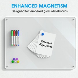 MaxGear 4 Dry Erase Markers with 6 Strong Magnets, Valuable Accessories Package for Glass White Board and Normal Dry Erase Board, 3 cm Round Colored Magnets for Classroom, Refrigerator, Office, Home