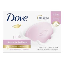 DOVE Jabón en Barra Pink para el cuidado de la piel, dejándola suave y radiante, con 1/4 de crema humectante - 4 barras de 90 g c/u