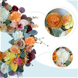 Egolot Fall Flower Wreath for Front Door, 20 Inch Orchid Peony Roses Floral Door Wreath, Eucalyptus Lamb Ears Leaves Indoor Outdoor Wreath