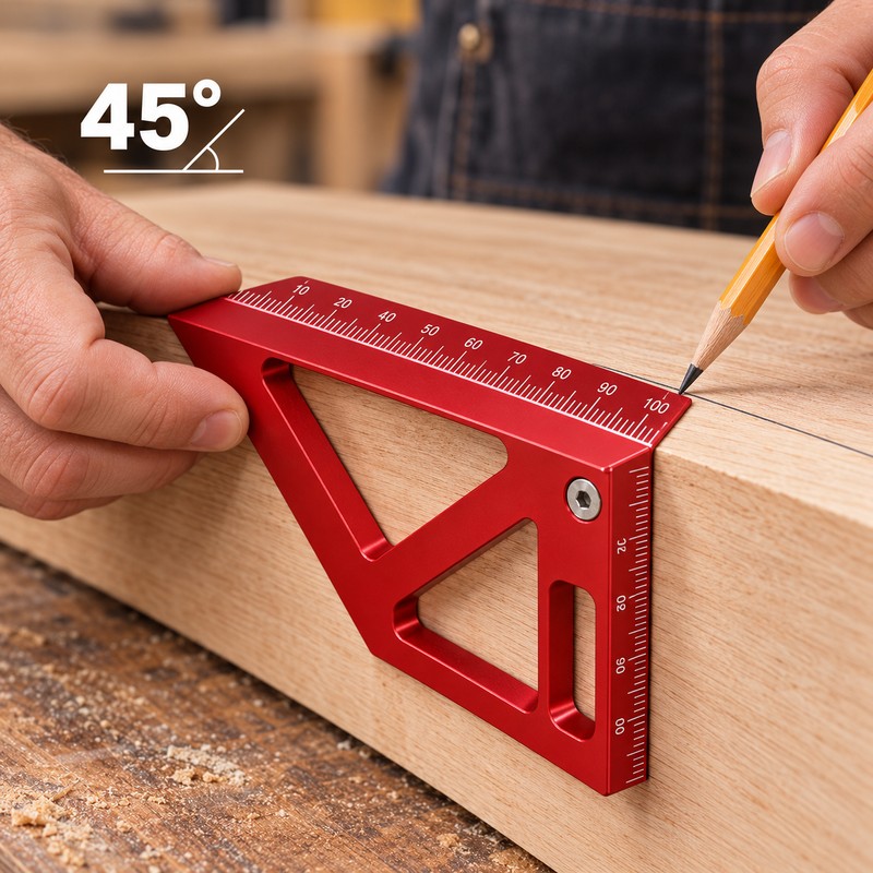 3D Woodworking Square Ruler, Aluminum Alloy 45°/90° Multi-Angle Measuring &