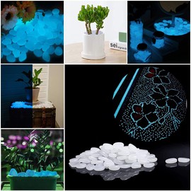 Muzero Glow in The Dark Rocks - 100pcs White Glowing Pebbles Luminous Stone for Fish Tank, Garden Yard, Path Patio Aquariums Rocks Decorations Powered by Light or Solar