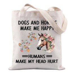 FUNYSO Dogs And Horses Make Me Happy Gift Dogs Lover Horses Lover Gift Animal Inspired Gift Tote Bag (Dogs And Horses UK)