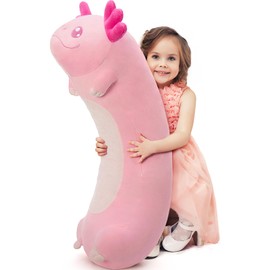 Tezituor Giant Axolotl Stuffed Animal Plush Pillow, 39.5 Inches Pink Axolotl Long Body Pillow Jumbo Axolotl Plush Toys for Girls Kids Birthday Gifts