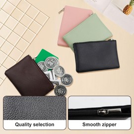 Energather Coin Bag, PU Leather Mini Purse Coin Purses for Women and Girls, Coin Purse with Zip for Credit Card, Cash, Pink+Green, S, Casual