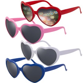 4 Packs Heart Sunglasses Heart Special Effects Glasses, Colored Light Diffraction Glasses for Women Fancy Music Disco Party