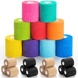 Upgraded 9-Pack Self Adhesive Bandage Wrap – 2 Inches × 5 Yards Elastic Cohesive Bandage Wrap, Self Sticking Vet Wrap, Stretch Sports Athletic Wrap Self-Adhering Adherent Wrist Tape (Multi Color)