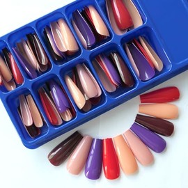 LoveOurHome 100pc Coffin Press on Nails Long Fake Nails Full Cover Acrylic Tips Press on Coffin Nails Artificial Fingernails Colored False Nails Press ons Manicure for Women Girls