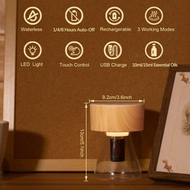 LOXIM Twilight Difusor de aromaterapia, tecnología de nebulización para aceites esenciales, luz LED opcional, sin agua, súper silencioso, portátil, sin cable, funciona con pilas, grano de madera